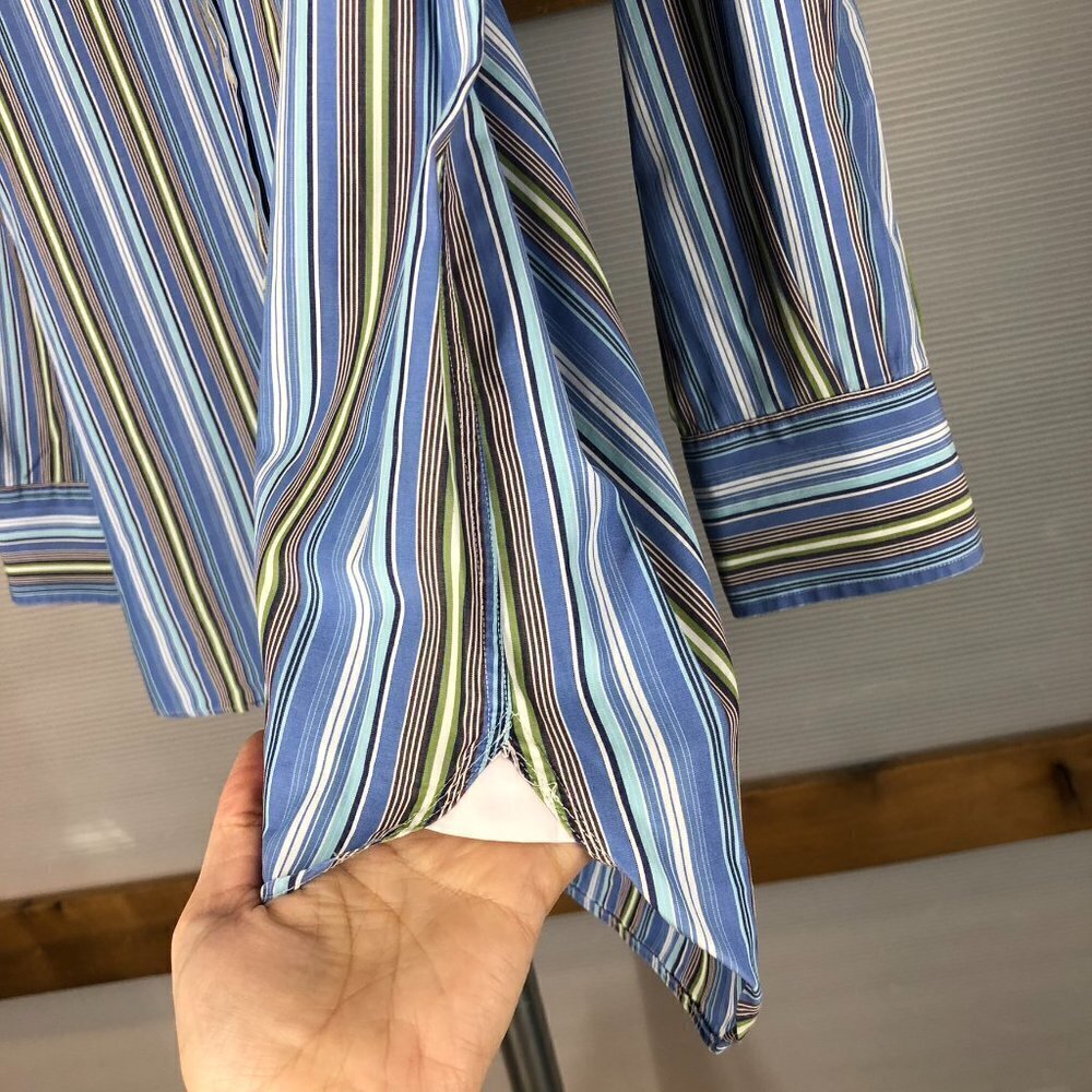 Pink THOMAS PINK Striped Button Down Shirt Blue Yellow White Green Sz 16 /‎ 34.5 - Picture 7 of 10